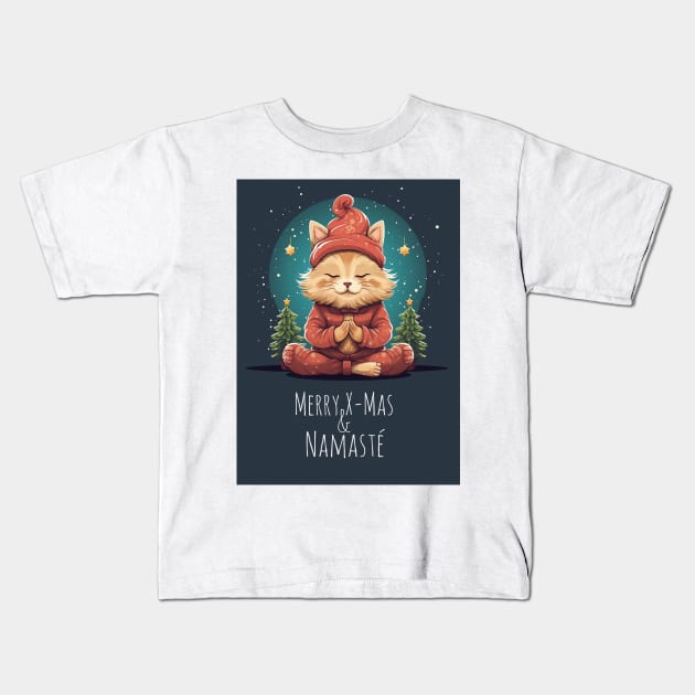 Yoga Meditation Christmas Cat Kids T-Shirt by ByMine